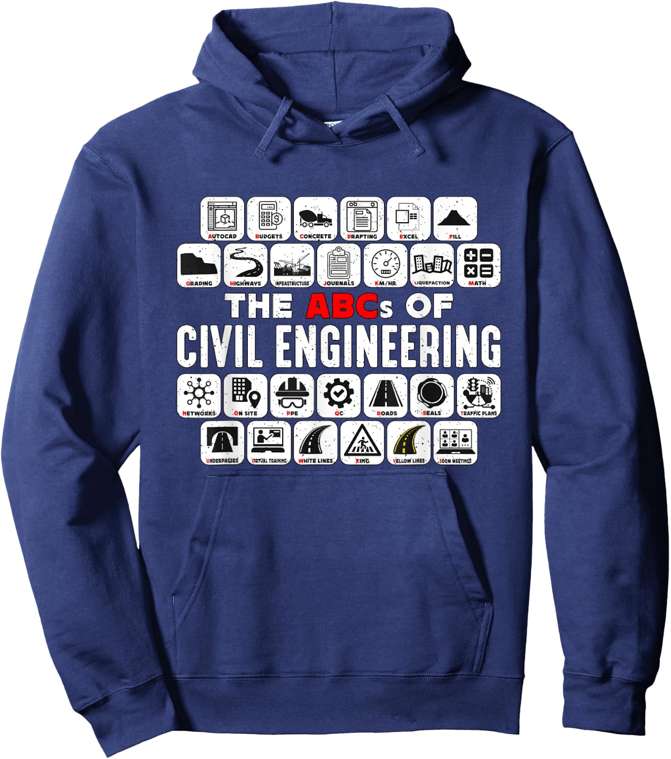 Civil Engineer Designs for Civil Engineers -Adults Black Small The ABCs Of Civil Engineer Hoodie - Hoodie | Navy