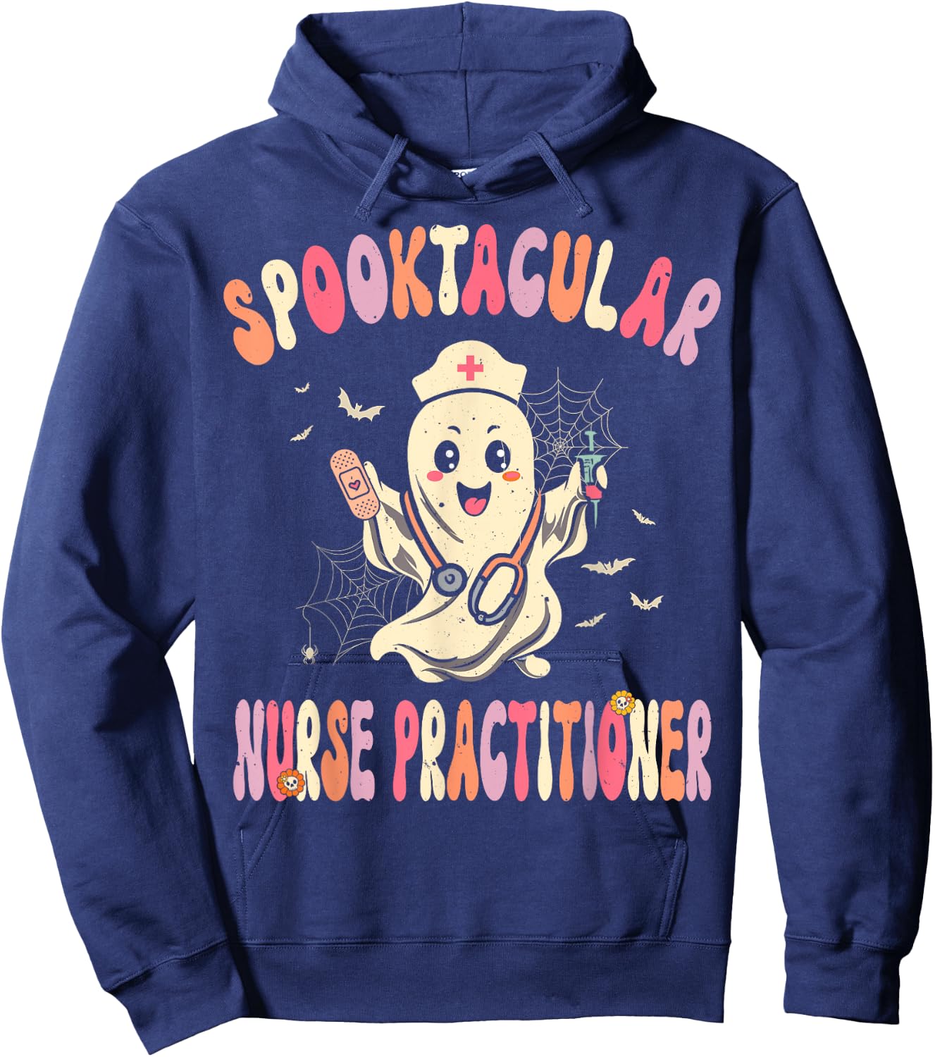 Spooktacular Nurse Practitioner Retro Halloween Ghost Nurse Hoodie - Hoodie | Navy