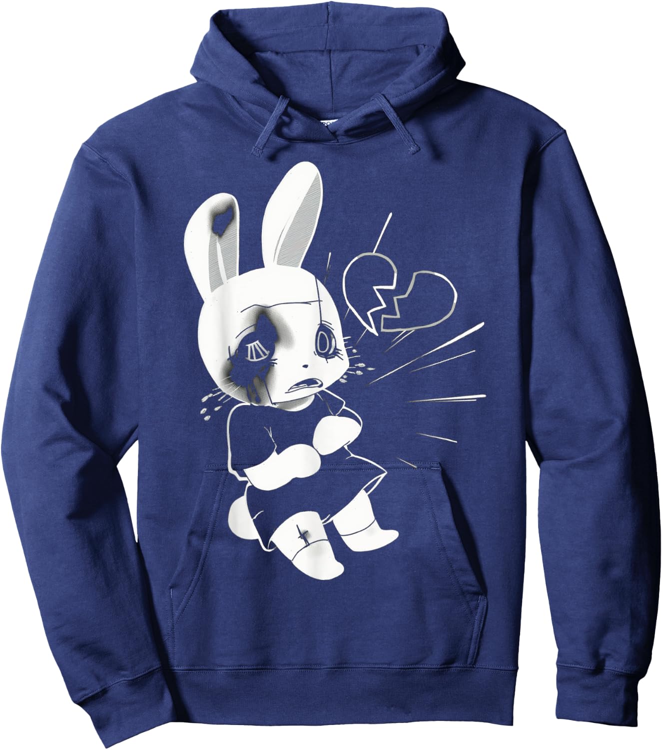 Sad Broken Heart Punk Goth Grunge Anime Bunny Rabbit Hoodie - Hoodie | Navy