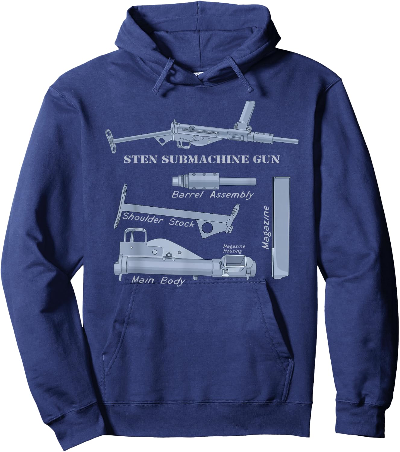 Sten Gun British WW2 Submachine Guns Diagrams Hoodie - Hoodie | Navy