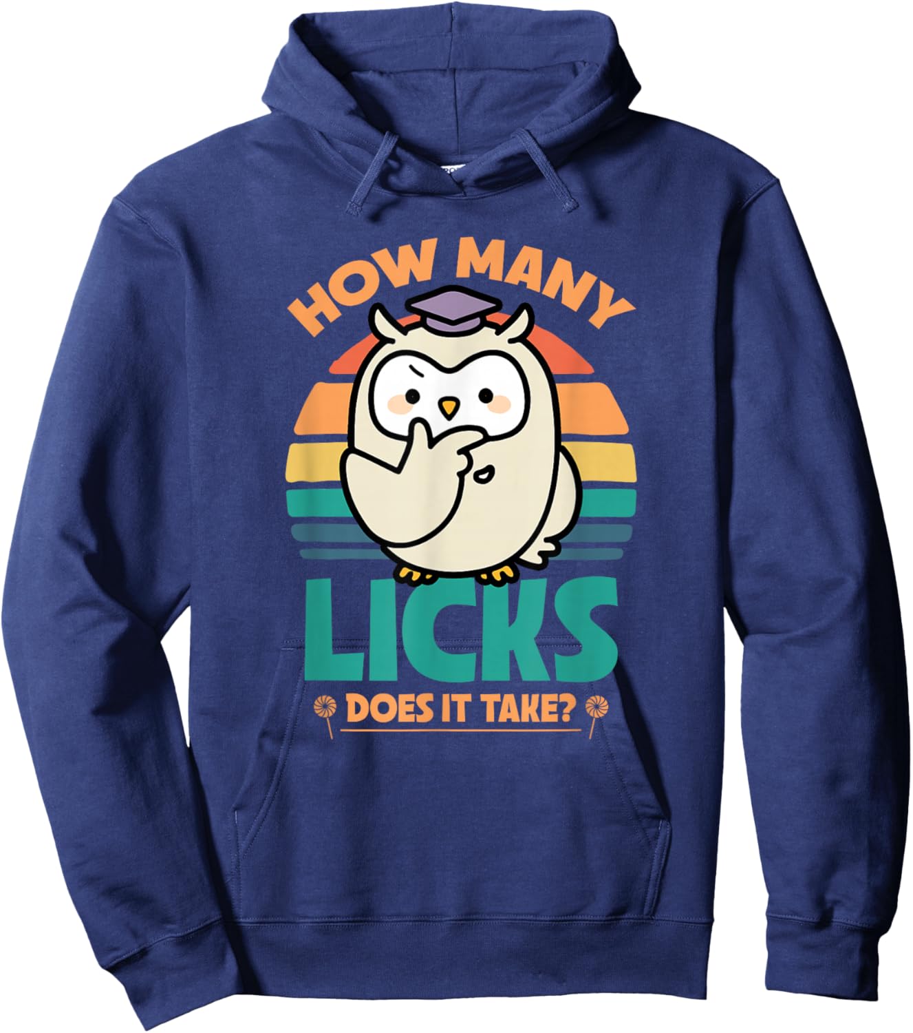 Funny Owl How Many Licks Does It Take Retro Vintage Hoodie - Hoodie | Navy