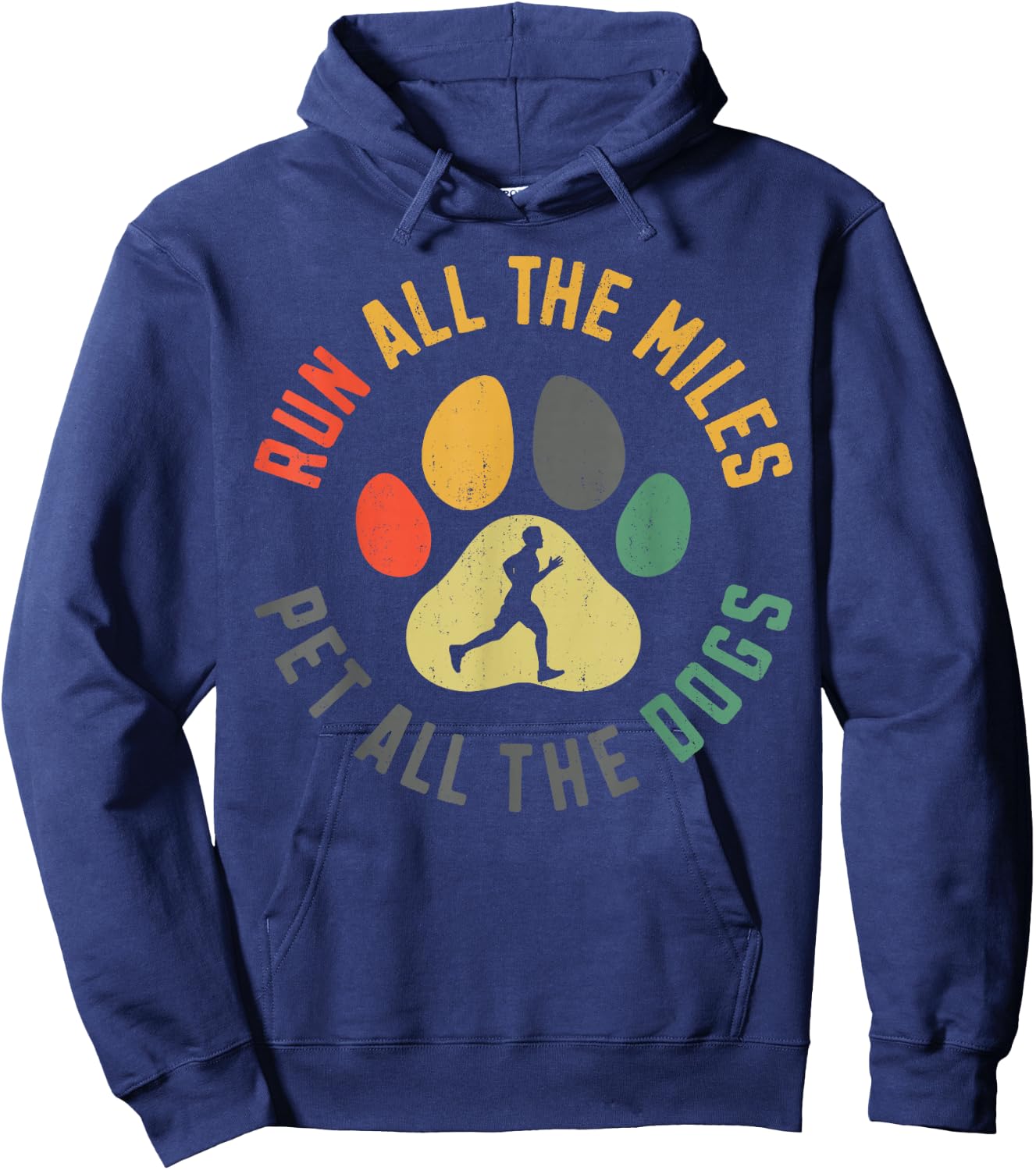 Running Runner Half Marathon Dog Vintage Run All The Miles Hoodie - Hoodie | Navy