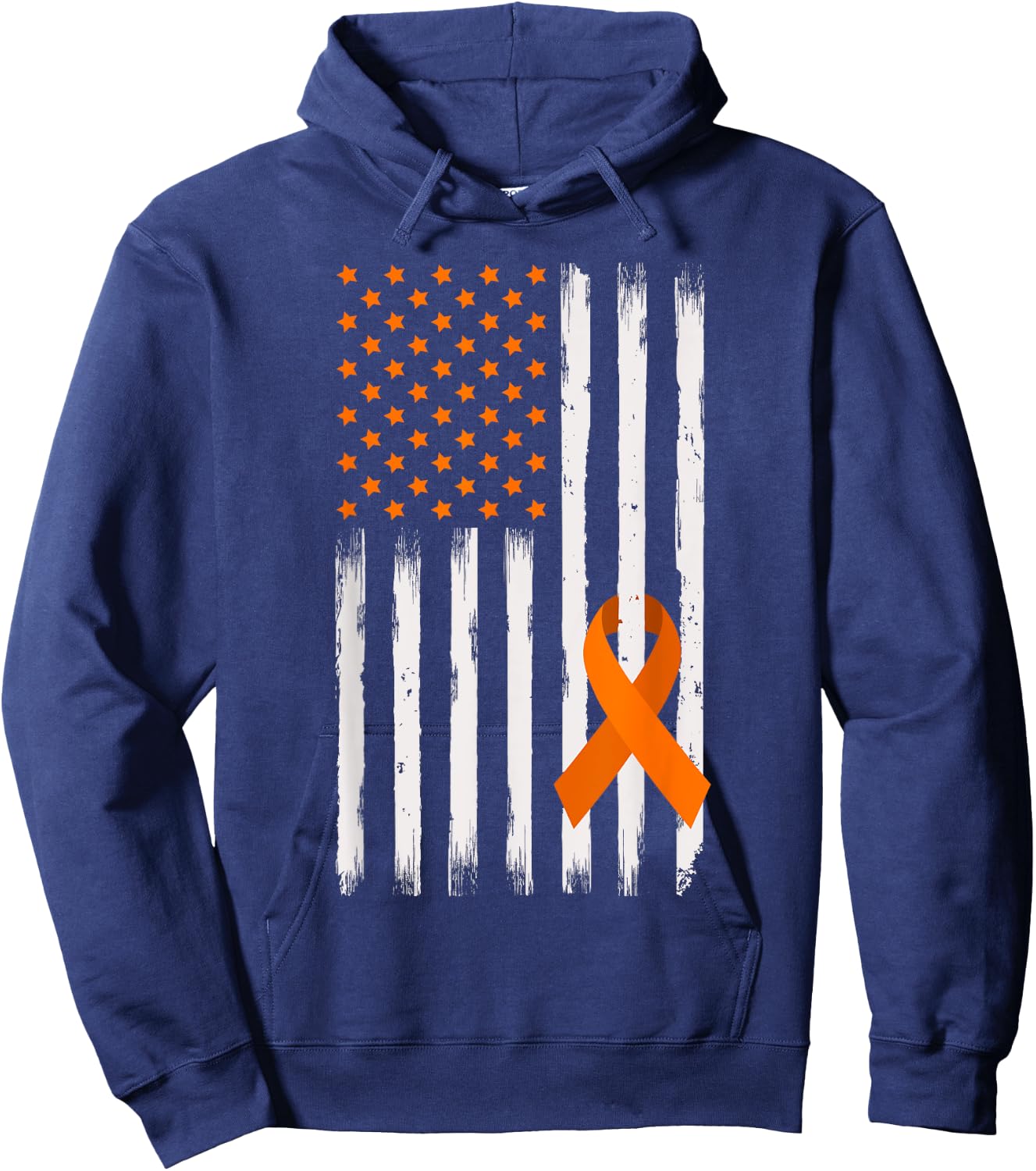 American Flag Orange Ribbon Kidney Cancer Awareness Warrior Hoodie - Hoodie | Navy