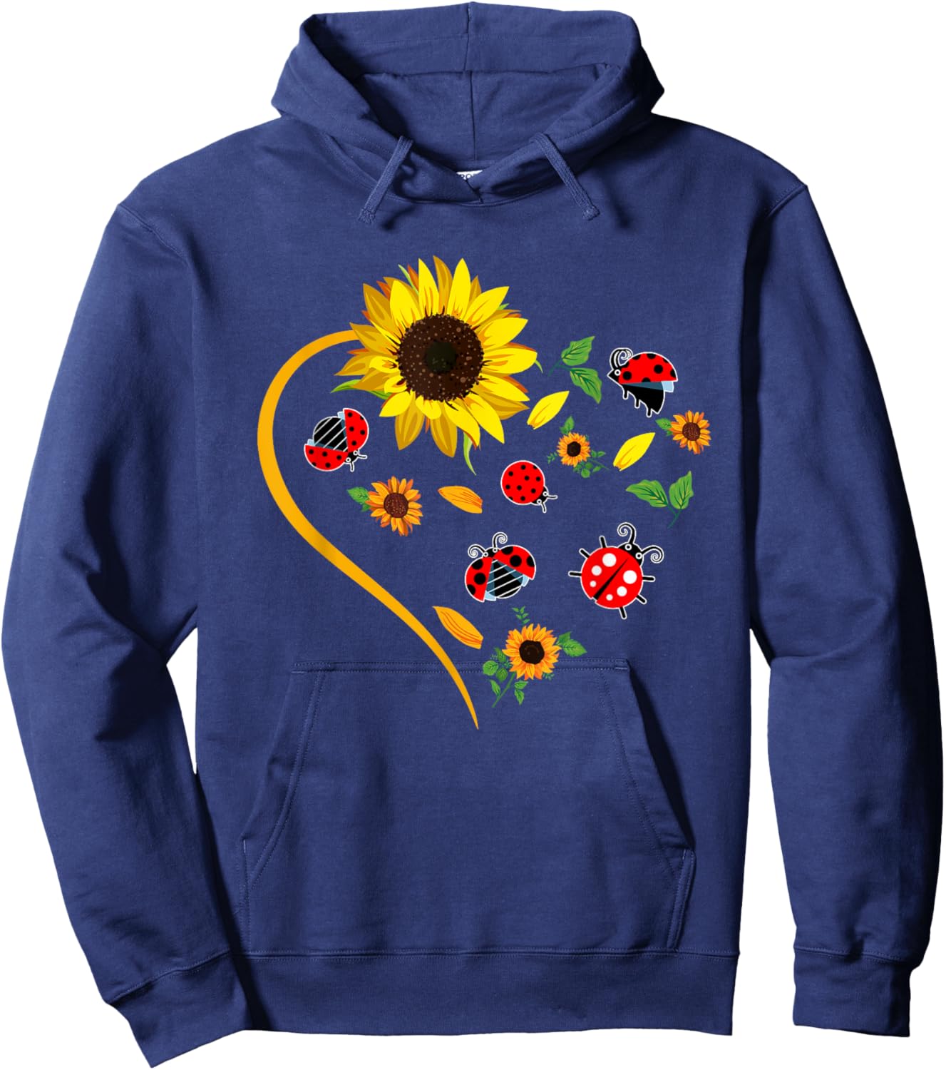 Sunflowers Ladybugs Cute Heart Shape Matching Insect Lover Hoodie - Hoodie | Navy