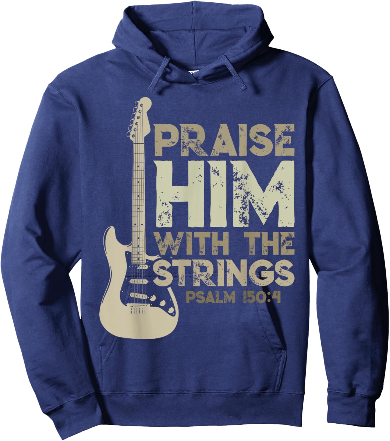 Christian Psalm 150:4 Guitar Praise Him With The Strings Hoodie - Hoodie | Navy