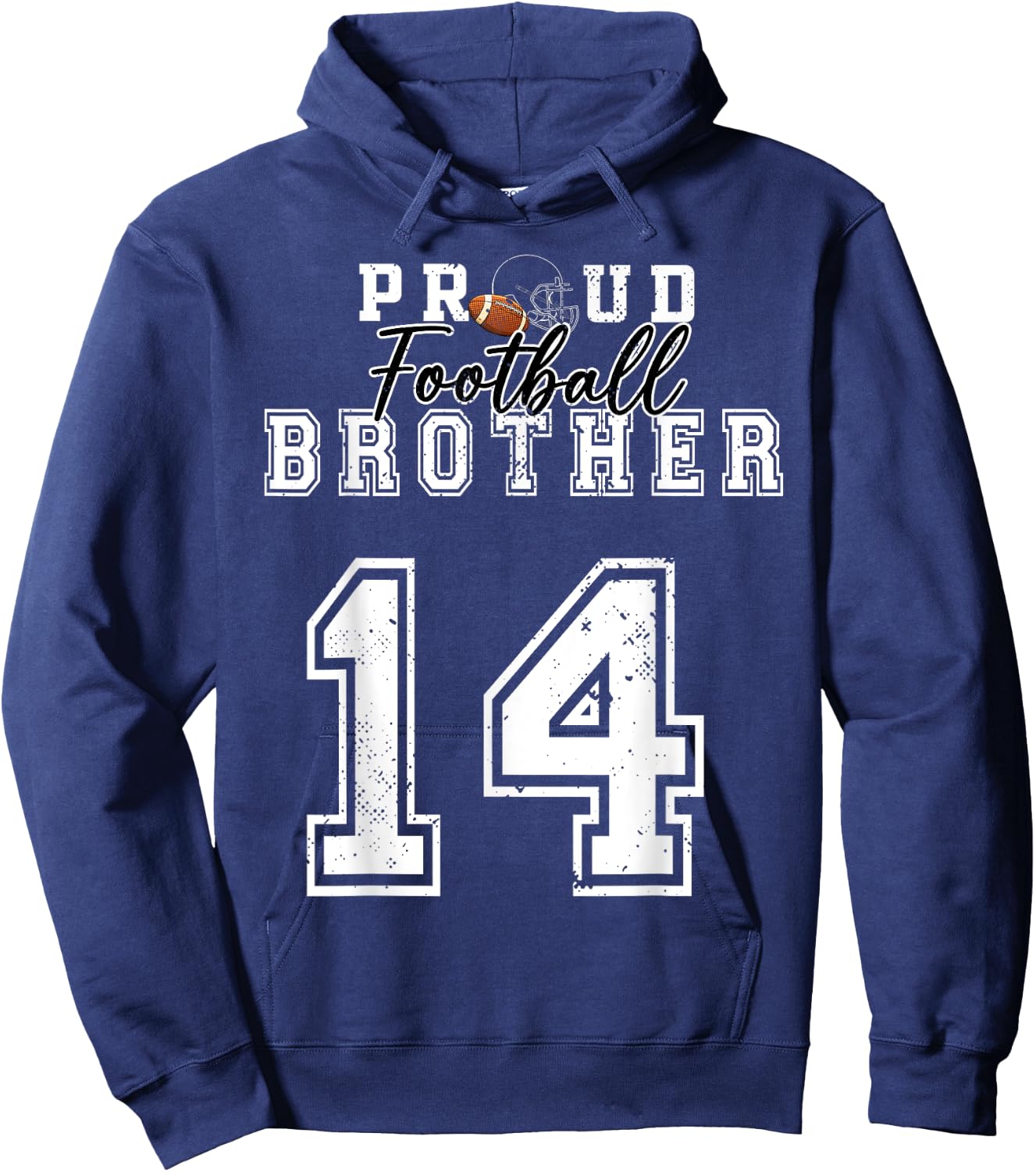 Custom Proud Football Brother Number 14 Personalized Men Boy Hoodie - Hoodie | Navy