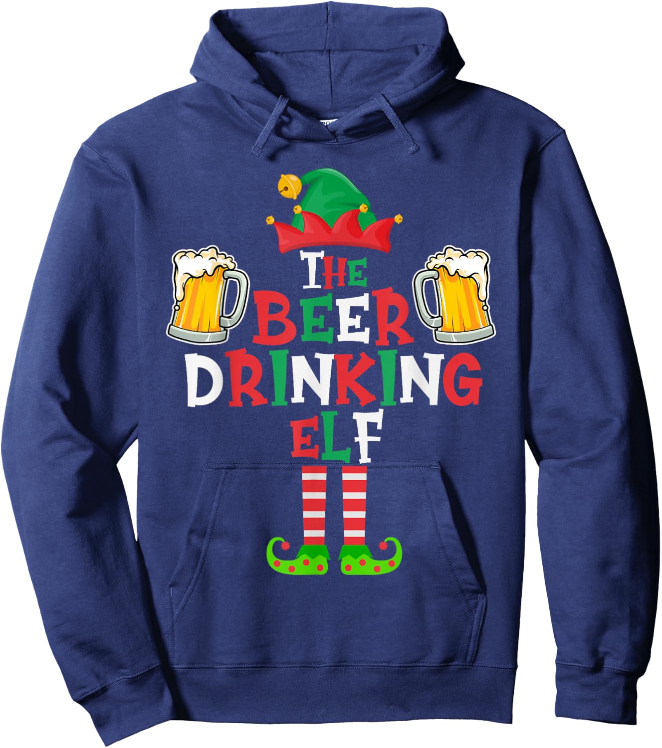 The Beer Drinking Elf, Funny Matching Family Group Christmas Hoodie - Hoodie | Navy