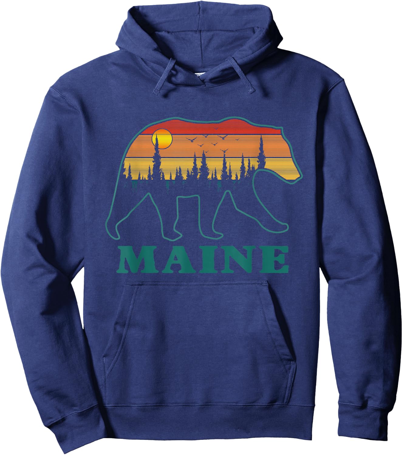 Retro Maine Grizzly Bear Nature Camping Mountain Hiking Hoodie - Hoodie | Navy