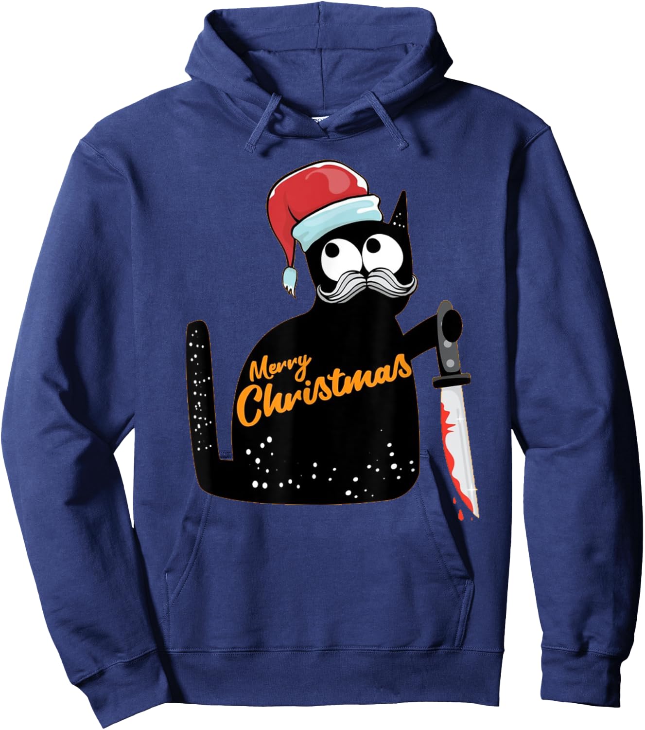 Christmas Scary Black Cat With Knife funny Christmas Pajama Men Women Hoodie - Hoodie | Navy