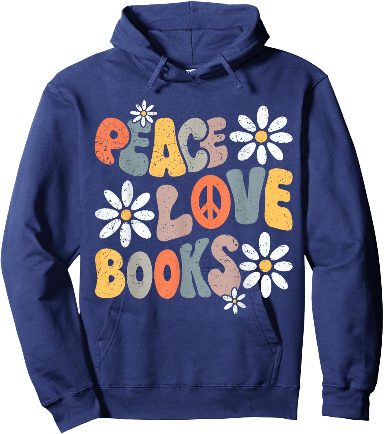Peace Love Books Groovy Bookworm Book Nerd Reading Teacher Hoodie - Hoodie | Navy