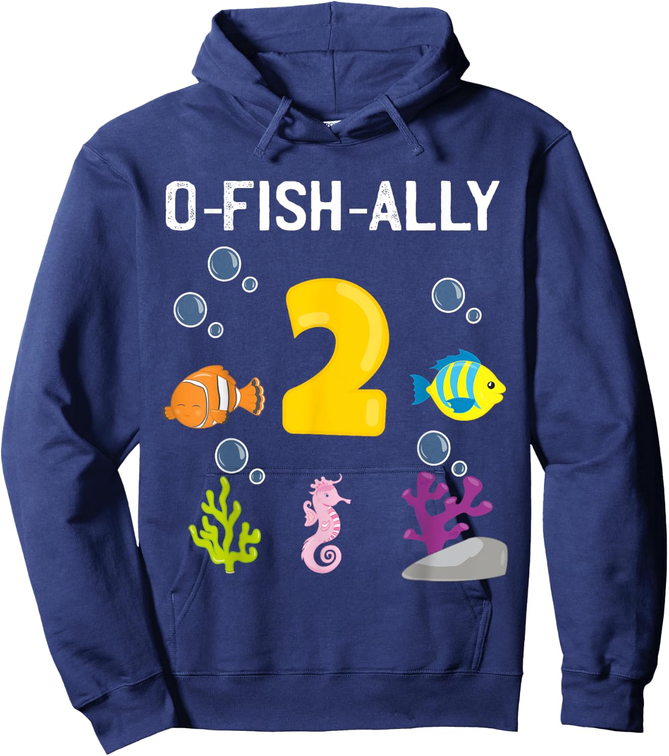 Ofishally 2 Year Old Fishing Themed 2Nd Birthday Girl Boy Hoodie - Hoodie | Navy