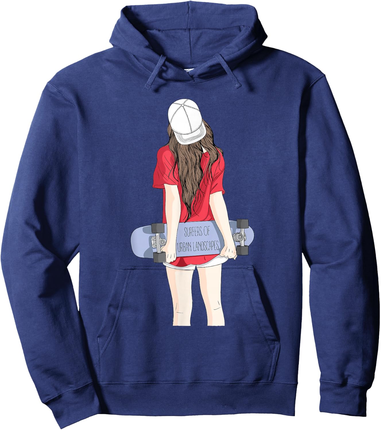 Cool Skateboarding Girl in a Baseball Cap with a Skateboard Hoodie - Hoodie | Navy