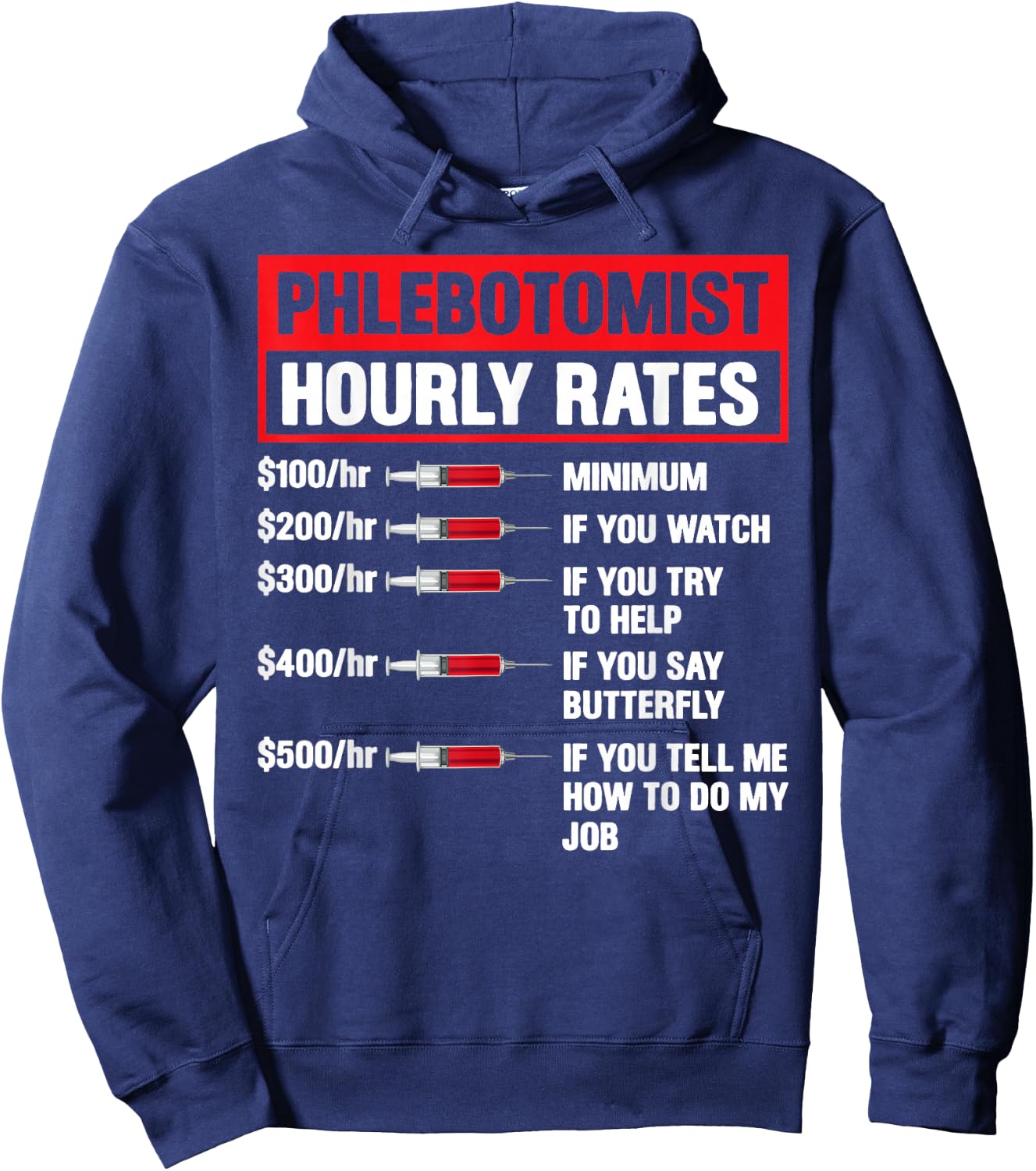 Phlebotomist Hourly Rate Phlebotomy Men Women Novelty Hoodie - Hoodie | Navy
