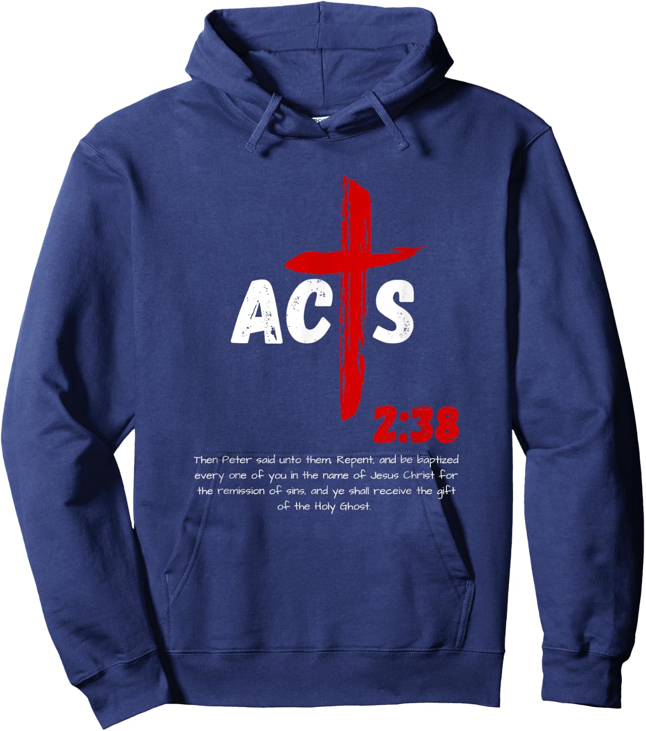 Acts 2:38 Baptized in Jesus Name Cross Pentecostal Apostolic Hoodie - Hoodie | Navy