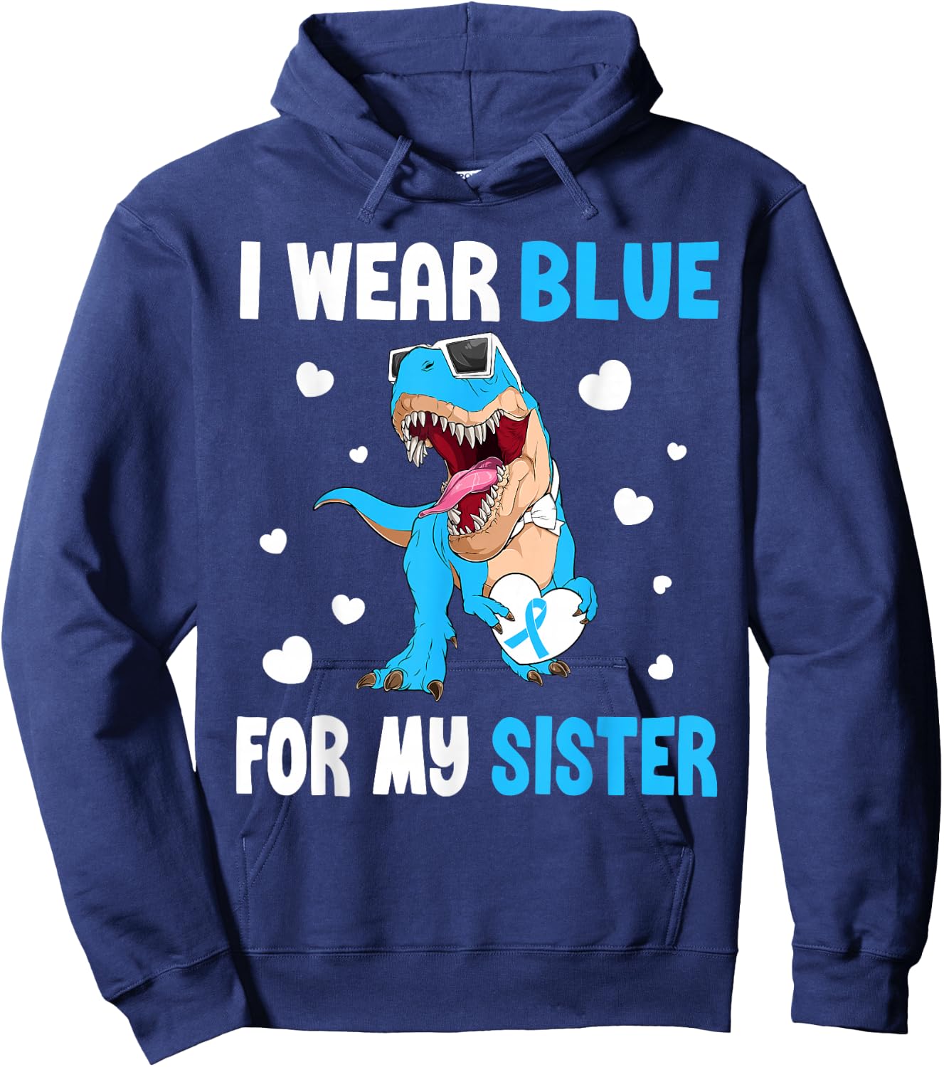 I Wear Bleu For My Sister Dinosaur Diabetes Awareness Hoodie - Hoodie | Navy