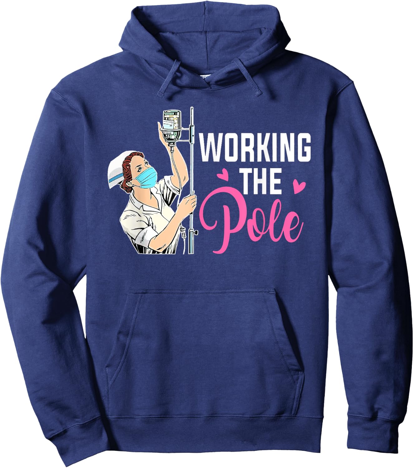 Working The Pole Nurse Black Modern Casual Short Sleeve Hoodie - Hoodie | Navy