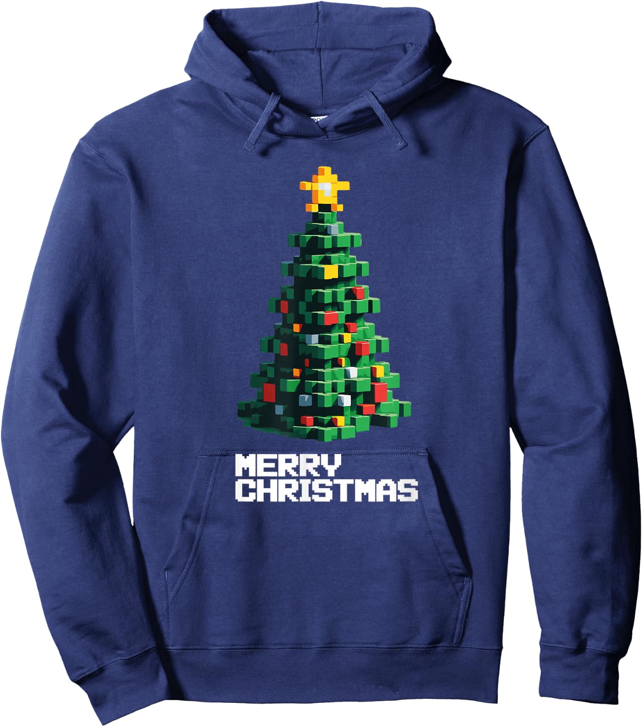 Santa's Christmas Tree Gamer Ugly Xmas Sweater 8-BIt Gaming Hoodie - Hoodie | Navy