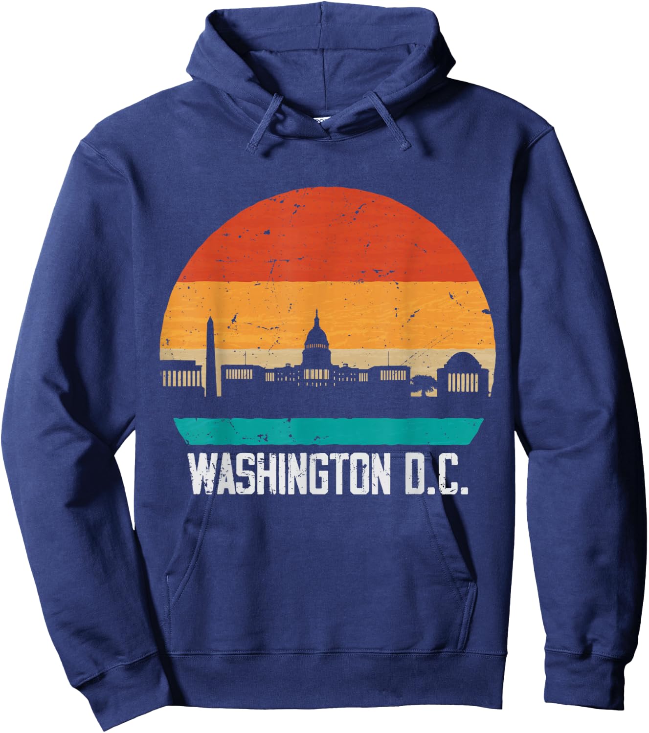 Washington D.C. USA Retro Vintage Sunset Skyline Hoodie - Hoodie | Navy