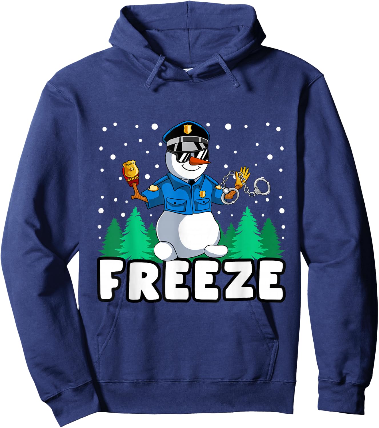 Freeze Snowman Police Christmas Pajama Funnt Cop Policeman Hoodie - Hoodie | Navy
