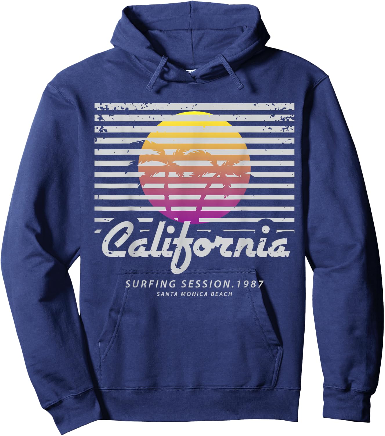 California Surfing Session 1987 Santa Monica Beach Hoodie - Hoodie | Navy
