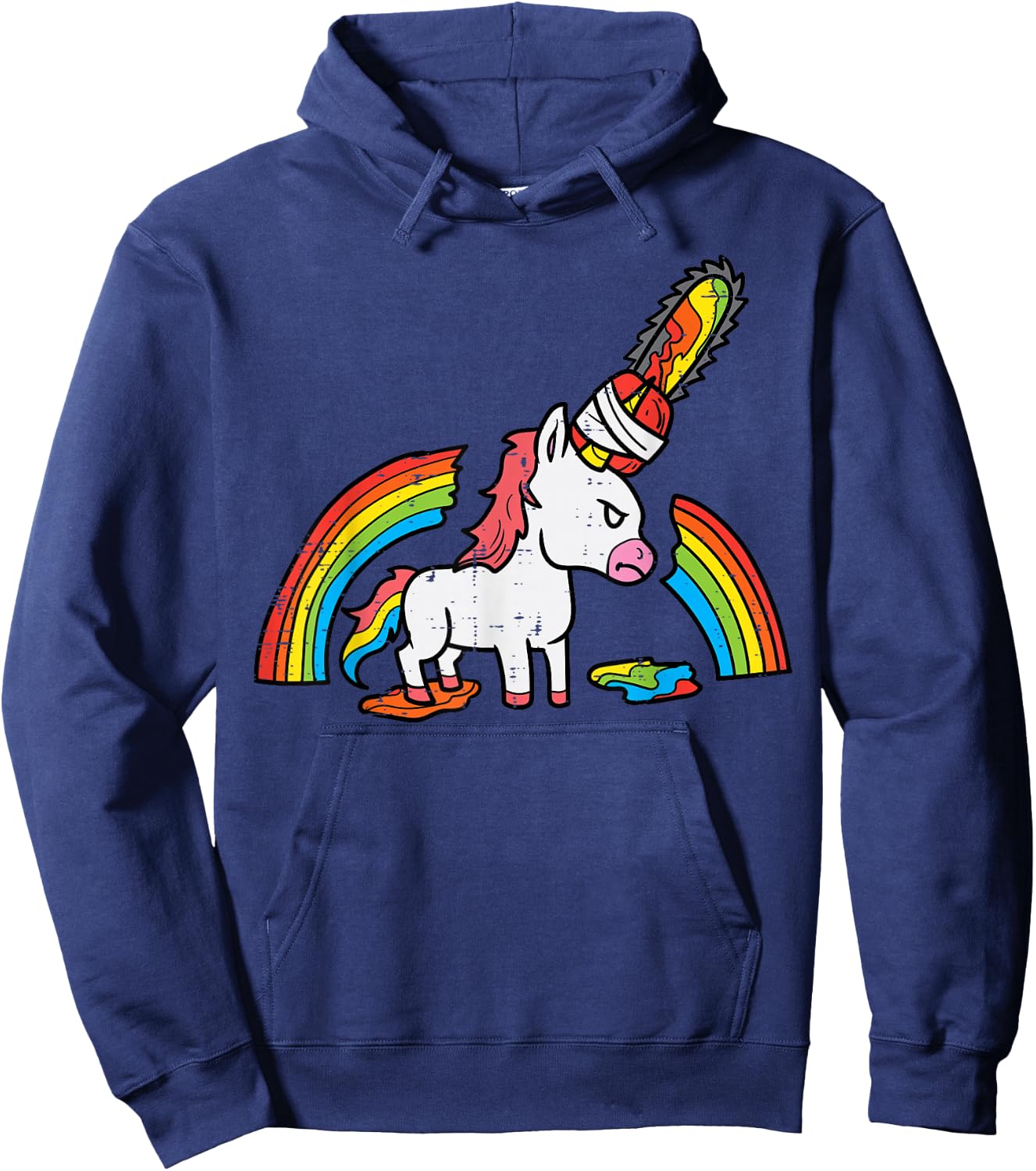 Unicorn Chainsaw Horror Funny Grim Halloween Men Women Kids Hoodie - Hoodie | Navy