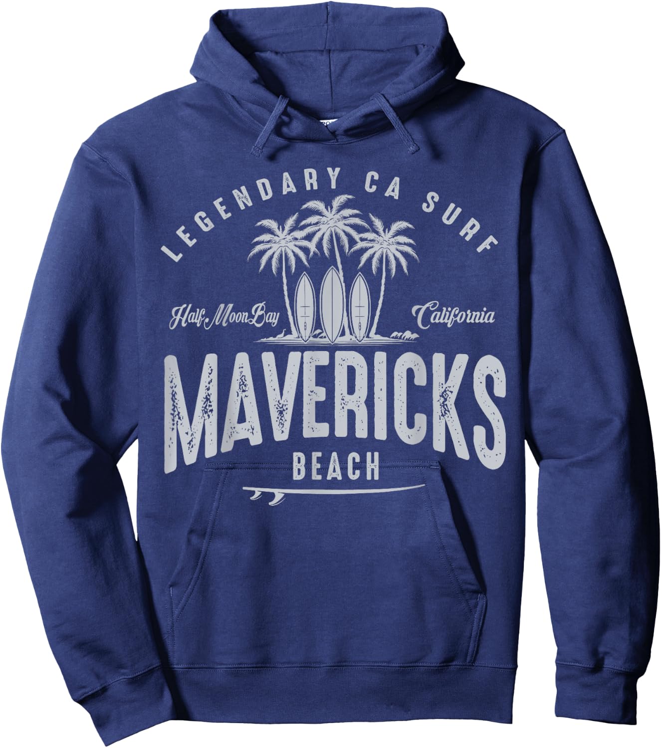 THREE VINTAGE SURFBOARDS AND PALMS - Mavericks Beach Men Women Kids Hoodie - Hoodie | Navy