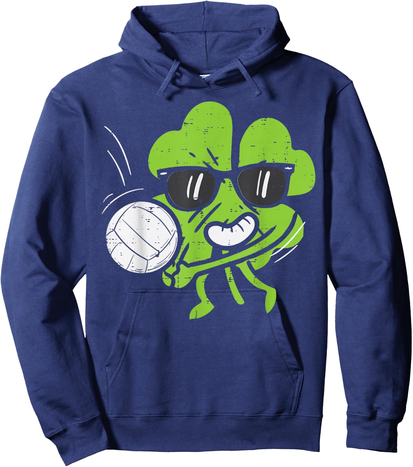 Shamrock Playing Volleyball Cute St Patricks Day Boys Girls Hoodie - Hoodie | Navy