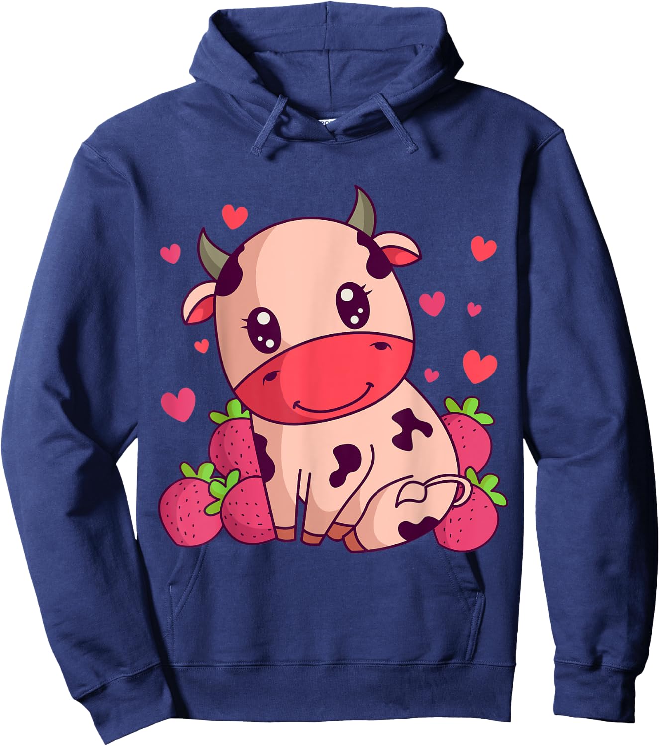 Kawaii Strawberry Milk Cow Farmers Cute Pink Cow Hoodie - Hoodie | Navy