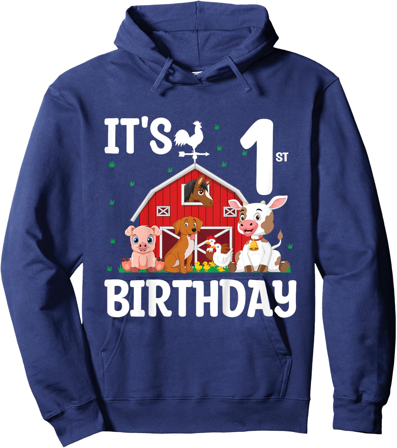 It's My 1st Birthday Farm Animal 1 Year Old Birthday Party Hoodie - Hoodie | Navy