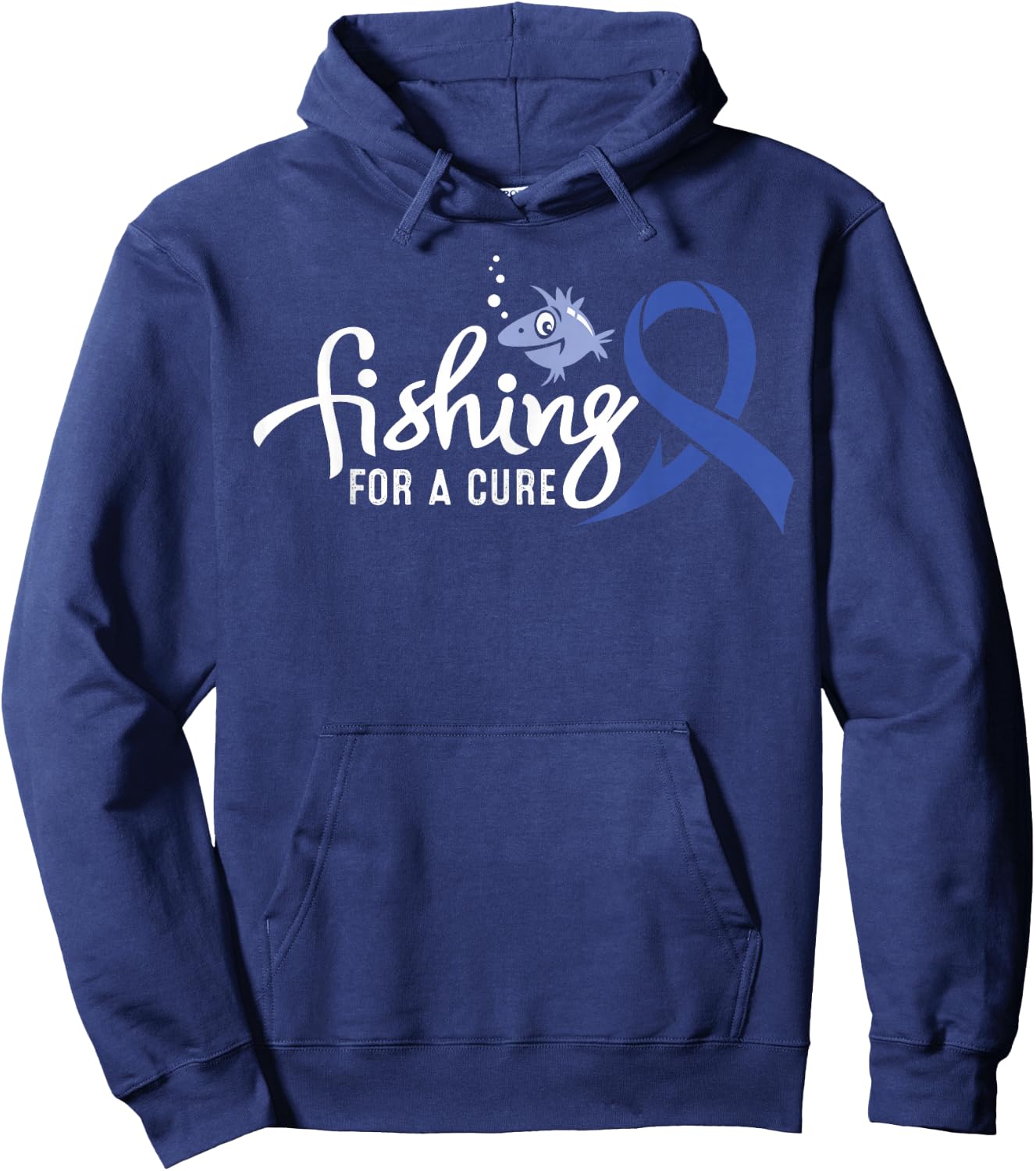 Fishing For Colon Cancer Awareness Supporter Ribbon Hoodie - Hoodie | Navy
