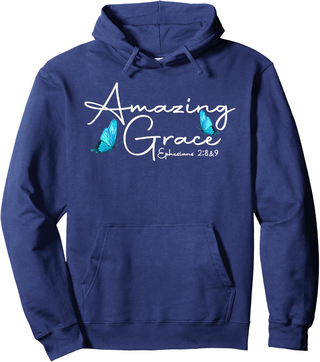 Eph. 2:8-9 Amazing Grace Butterfly Graphic Hoodie - Hoodie | Navy