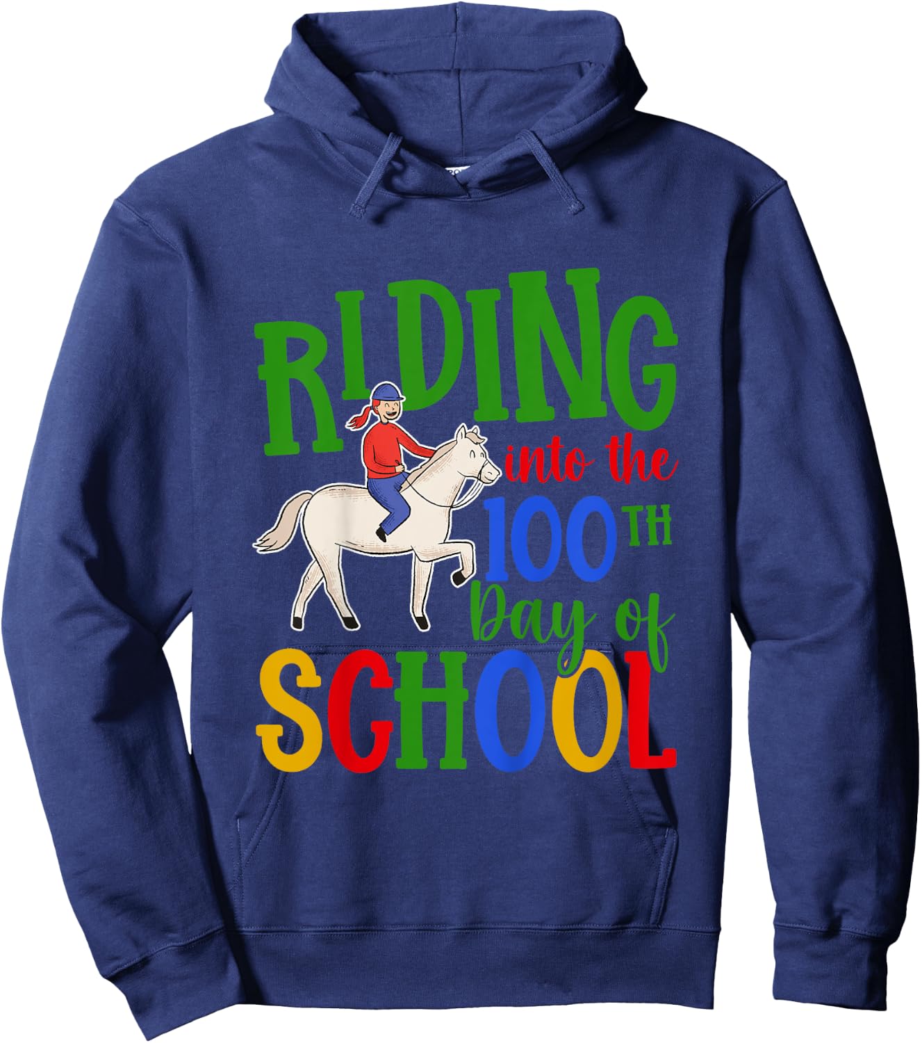 Girls 100 Days Of School Horse 100th Day Of School Hoodie - Hoodie | Navy
