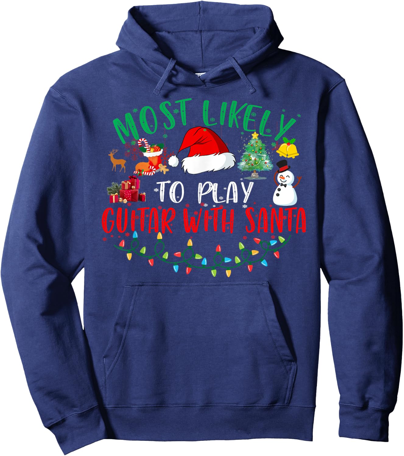 Most Likely To Play Guitar With Santa Matching Christmas Hoodie - Hoodie | Navy