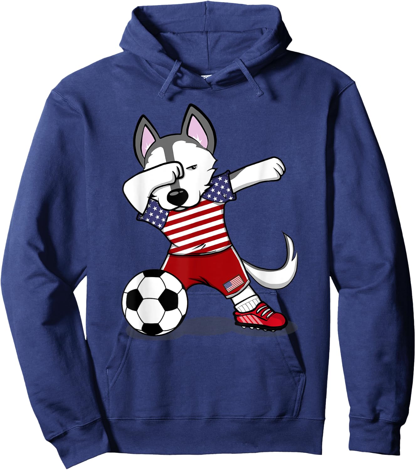 Dabbing Husky America Soccer Fans Jersey USA Flag Football Hoodie - Hoodie | Navy