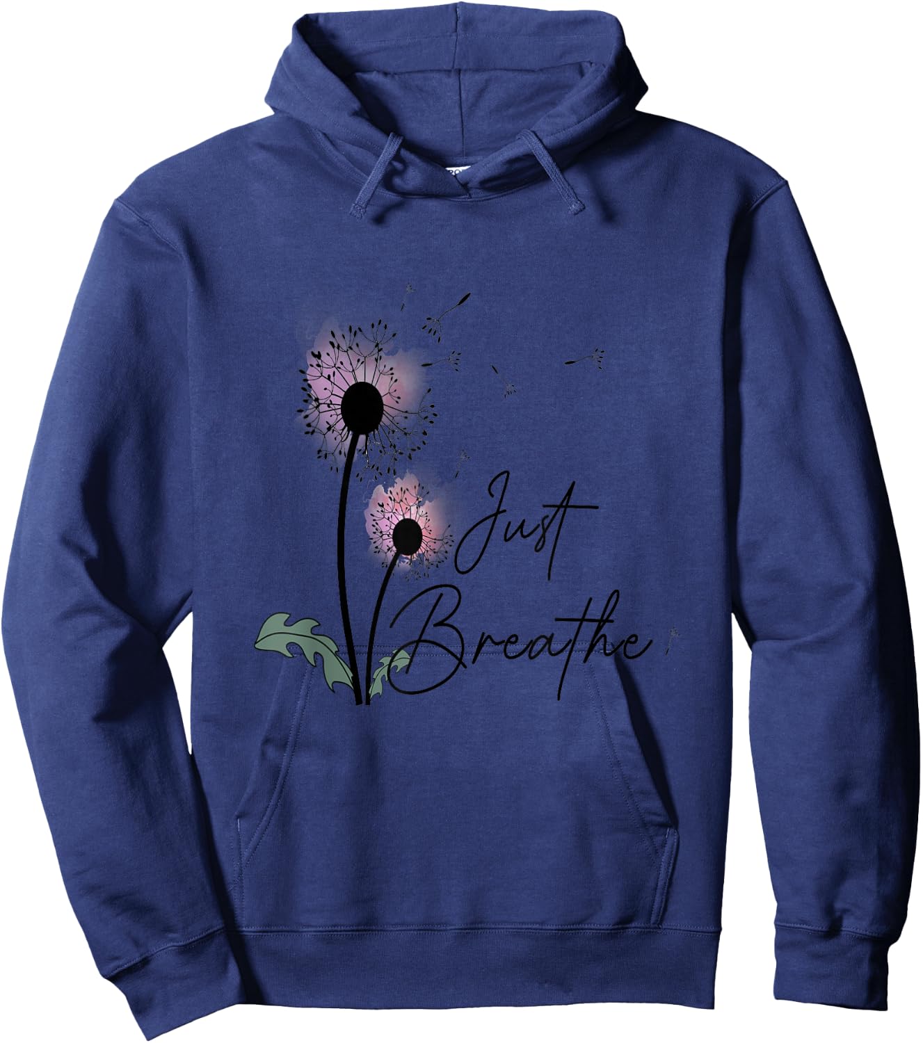 Dandelion Graphic Just Breathe Letter Print Inspirational Hoodie - Hoodie | Navy