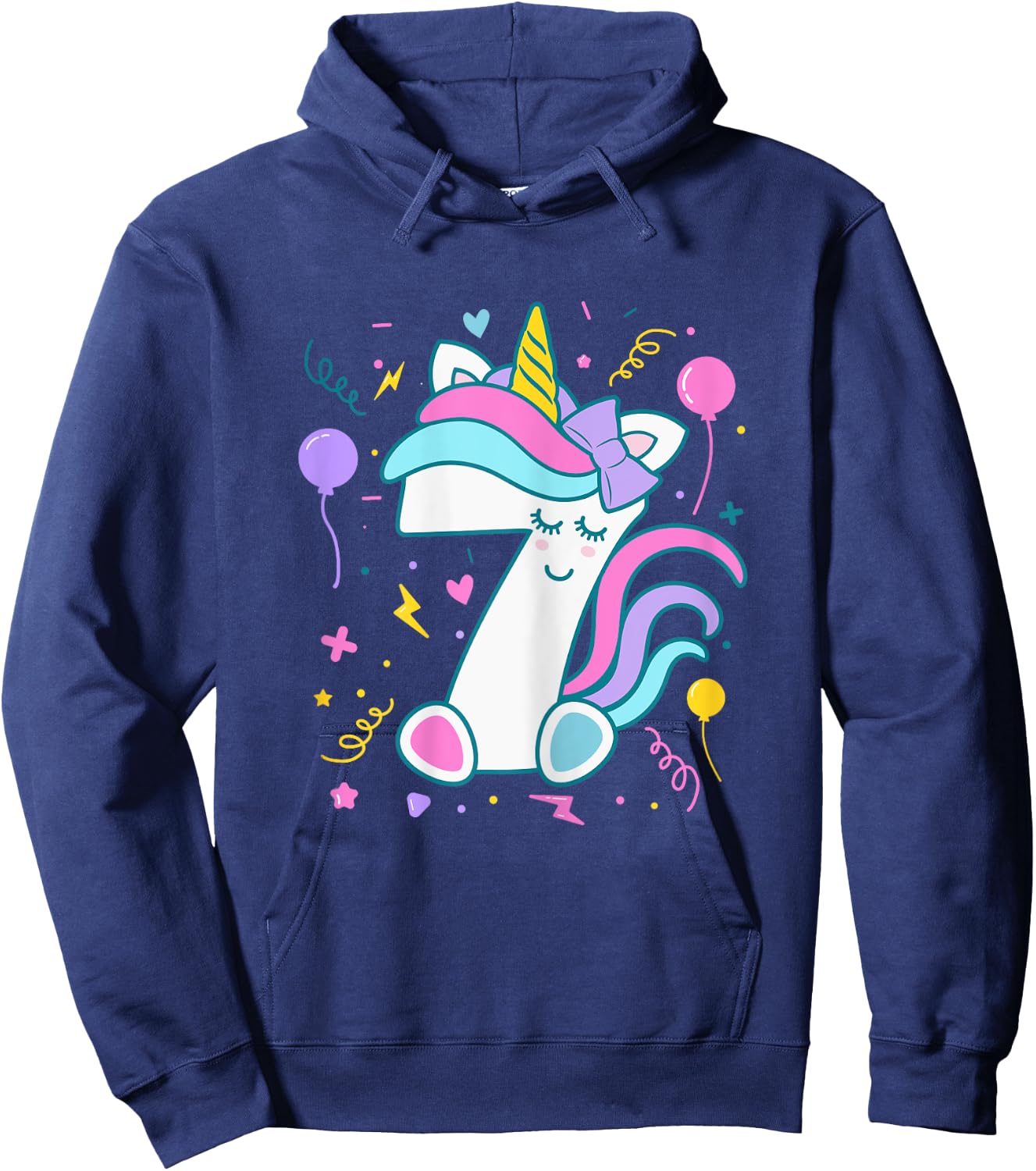 Unicorn 7th Birthday Number 7 Year Old Girl Birthday Hoodie - Hoodie | Navy