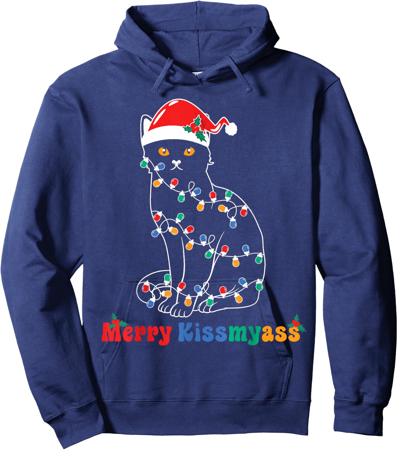 Merry Christmas Cat Christmas Lights Merry Christmas Cat Hoodie - Hoodie | Navy