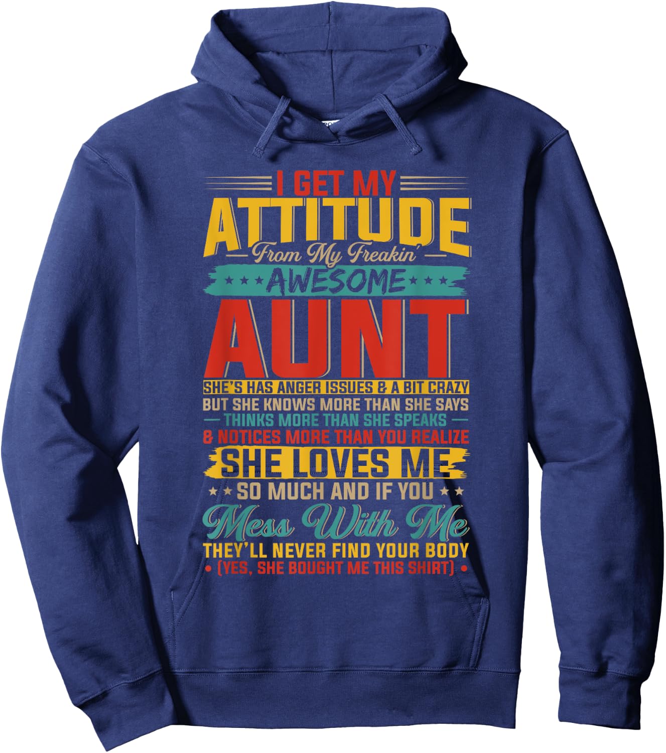 I Get My Attitude From My Freaking Awesome Aunt - Black - Small - -Kids - Vintage Casual - Letter Print - - Pull On - Classic Fit - Cotton 65%, Polyester 35% Hoodie - Hoodie | Navy