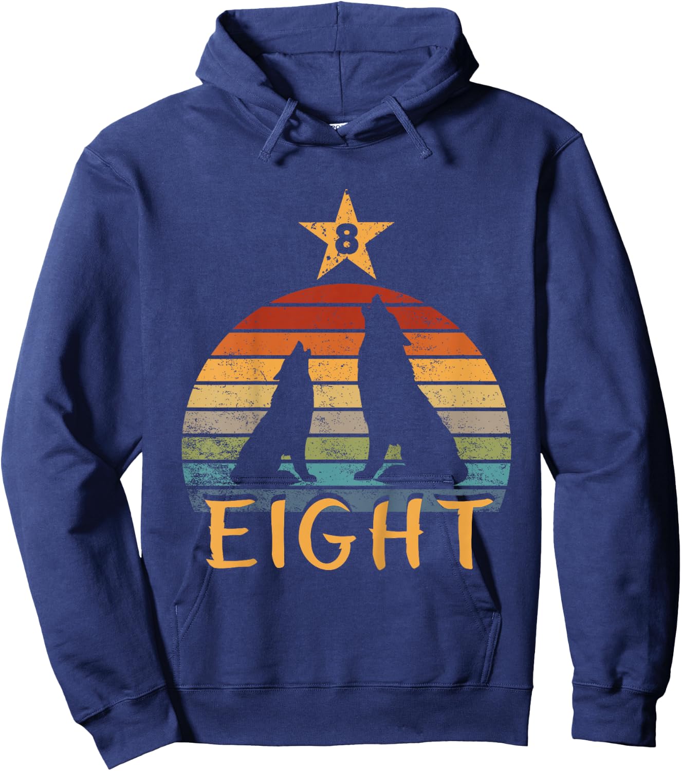 Kids Wolf Birthday 8 Year Old Eighth Wolf 8th Birthday Boy Girl Hoodie - Hoodie | Navy