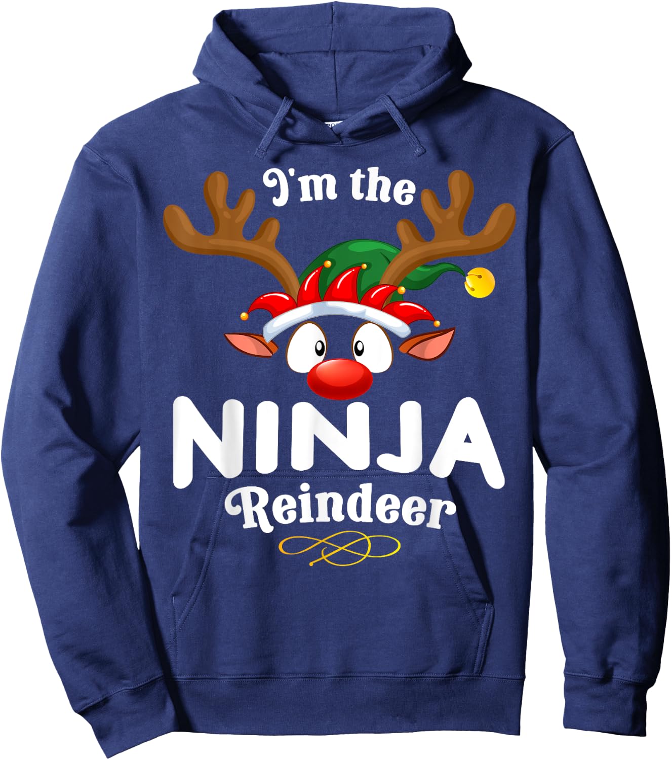 Christmas PJS Ninja XMas Reindeer Matching Hoodie - Hoodie | Navy