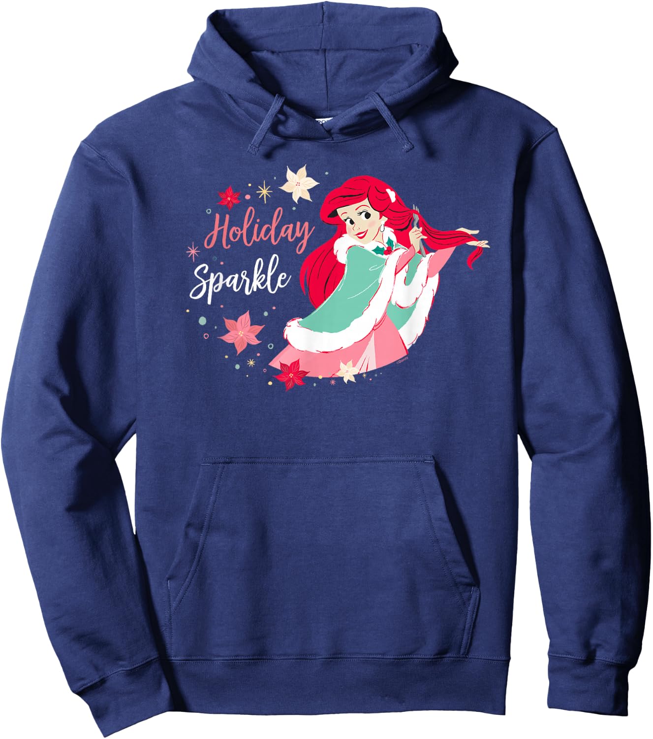 Disney Princess Ariel Mermaid Christmas Holiday Sparkle Hoodie - Hoodie | Navy