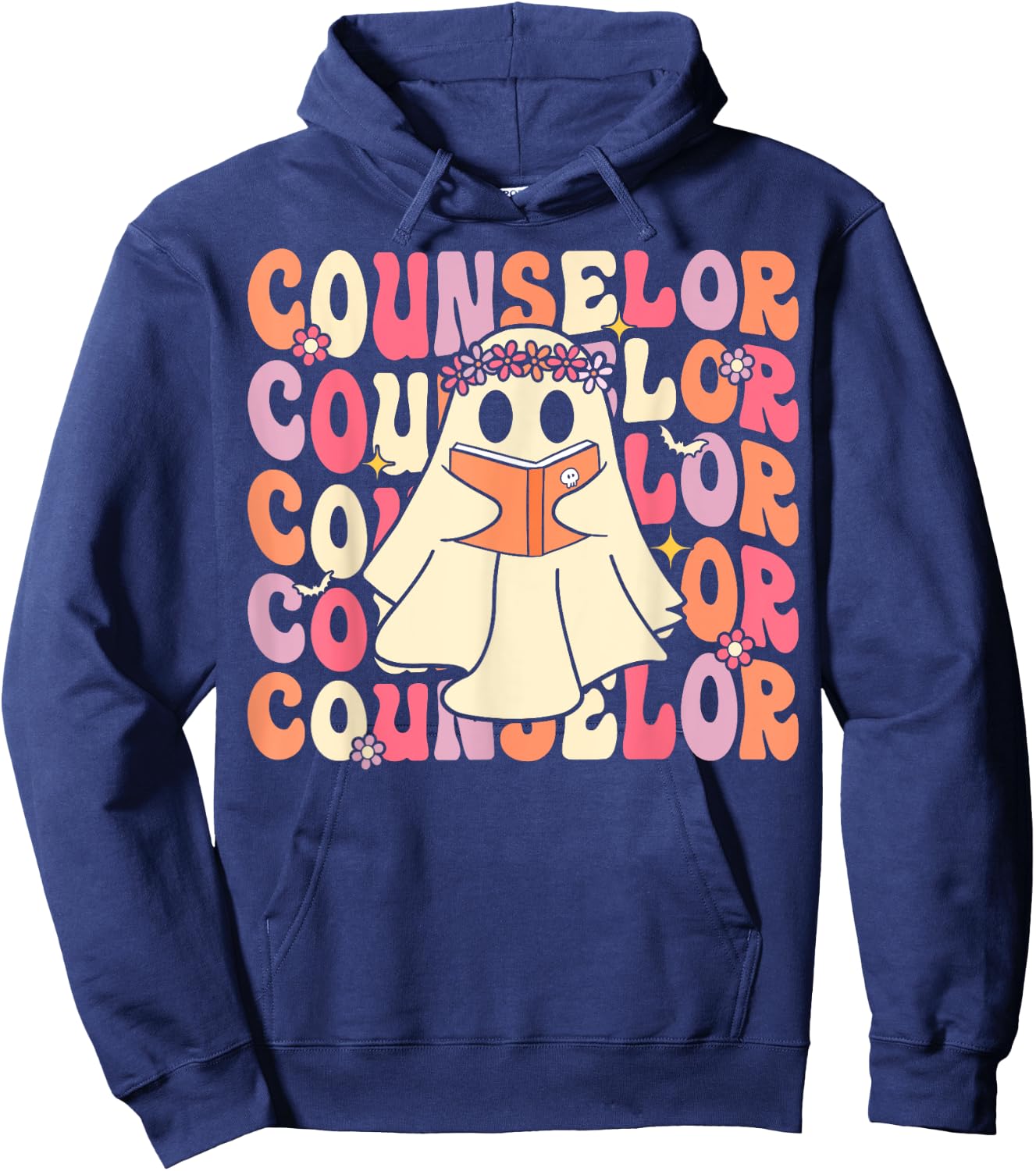 Groovy Halloween School Counselor Retro Ghost Counselor Hoodie - Hoodie | Navy