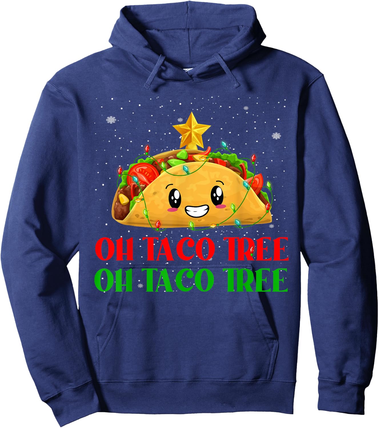 Funny Oh Taco Tree Mexican Tacos Christmas Tree Lights Xmas Hoodie - Hoodie | Navy