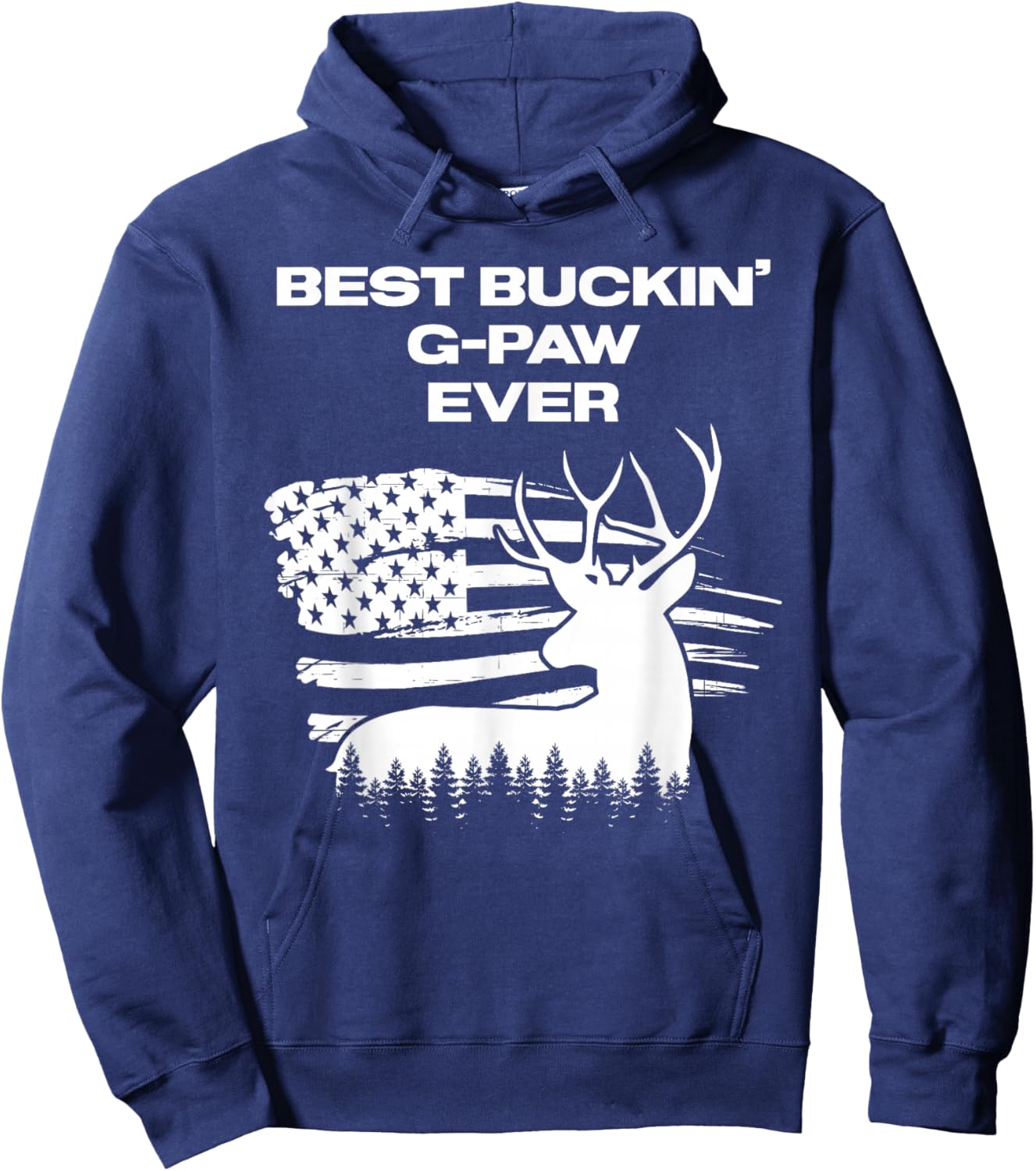 Best Buckin' G-Paw Ever American Flag Deer Antlers Hunting Hoodie - Hoodie | Navy