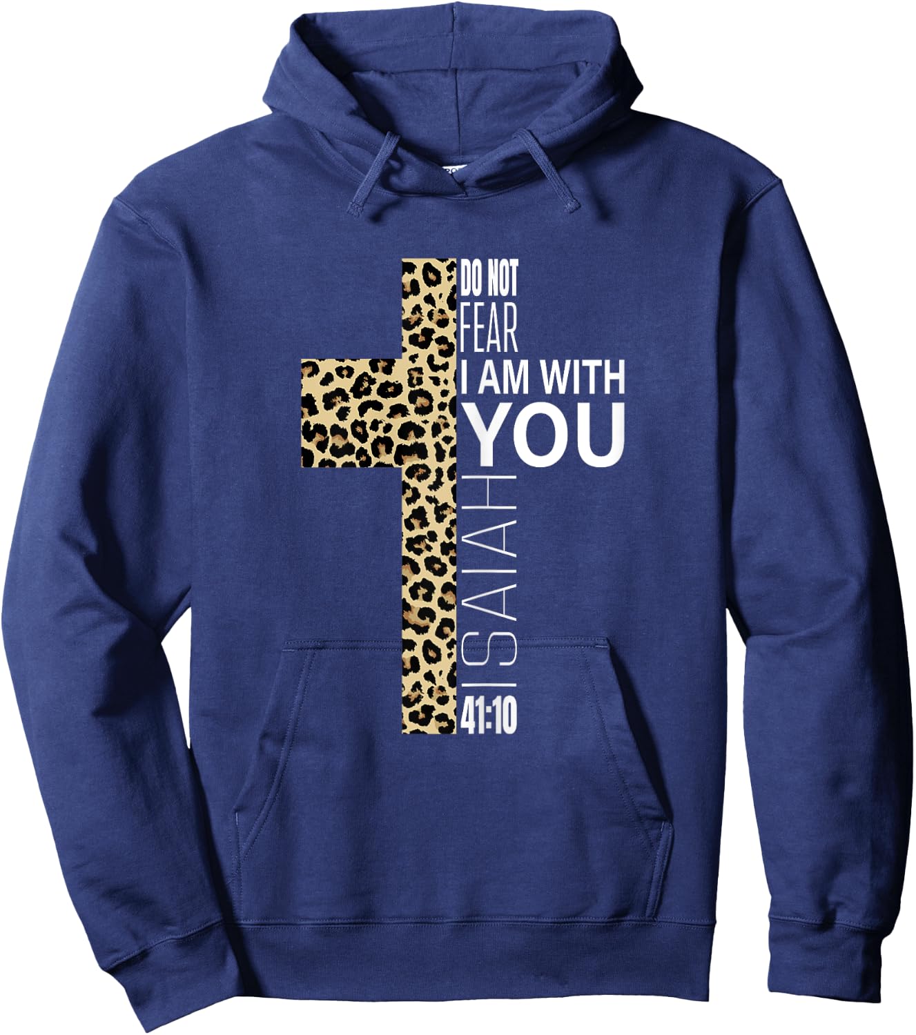 Cute Do Not Fear Religious Christian Mom Leopard Print Cross Hoodie - Hoodie | Navy