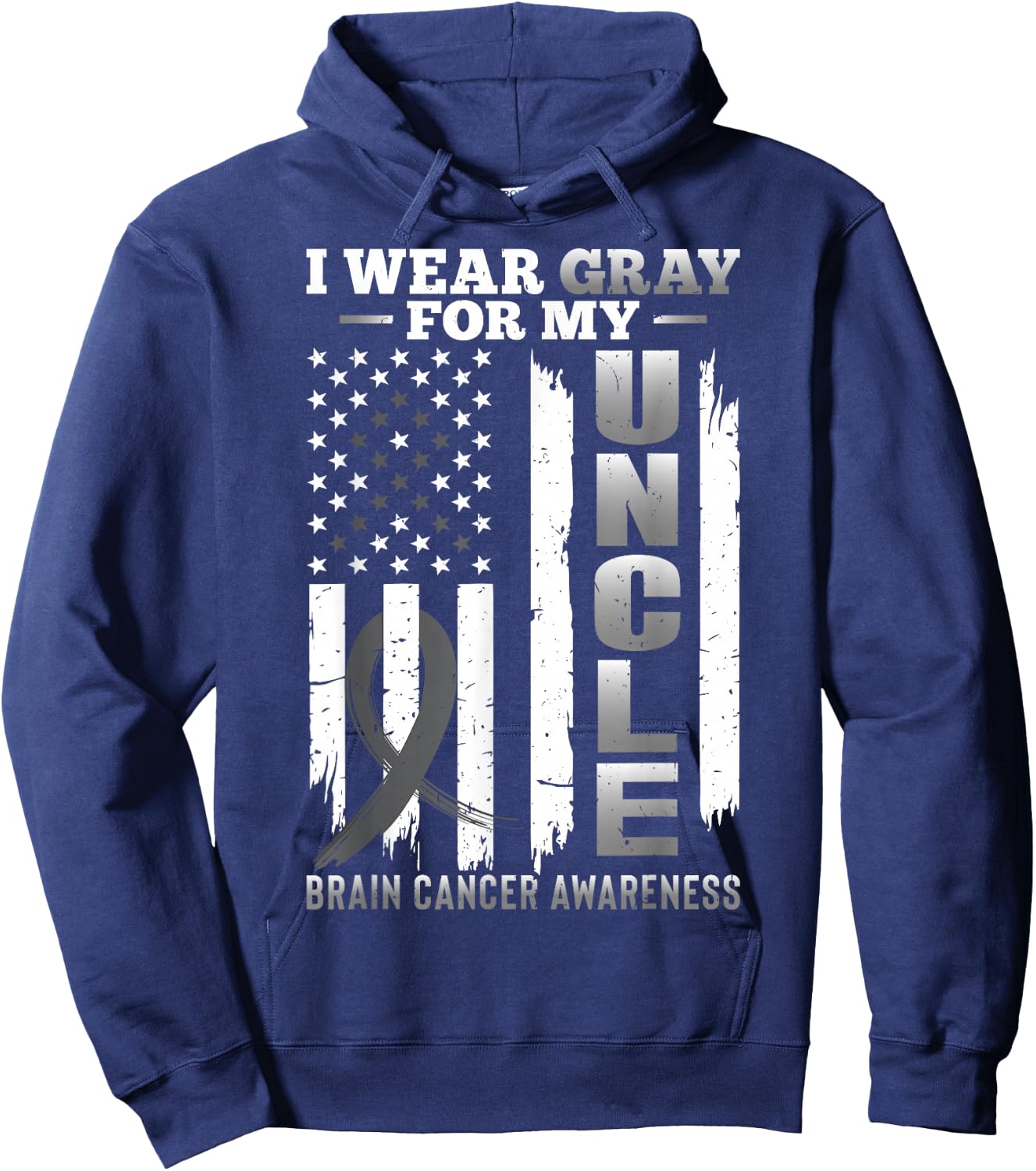 I Wear Gray for My Uncle - USA Flag Brain Cancer Awareness Hoodie - Hoodie | Navy