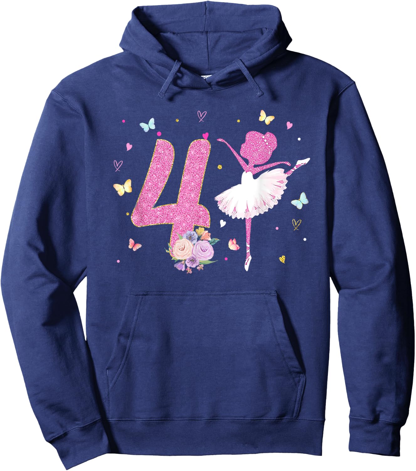 4th Birthday Girl Outfit Ballerina Dancer Ballet Tutu Girls Hoodie - Hoodie | Navy