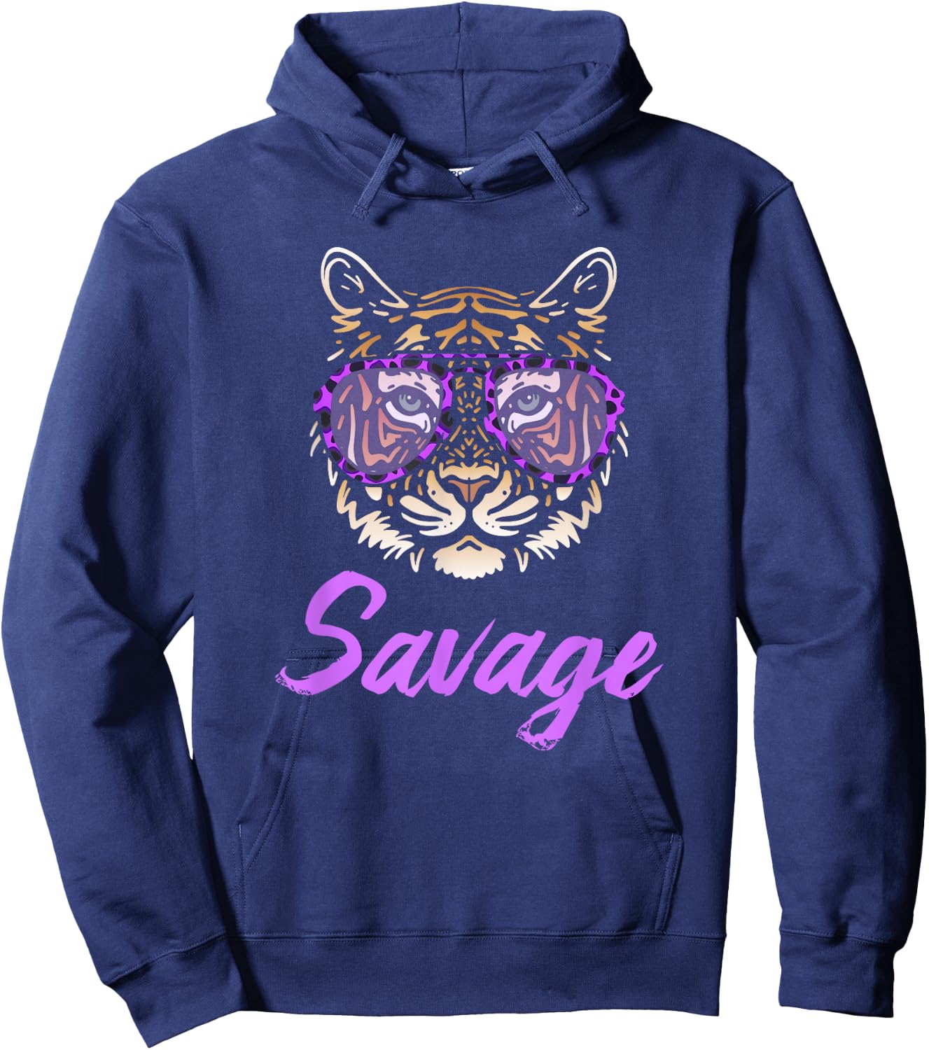 Savage Tiger Purple Leopard Print Sunglasses Funny Graphic Hoodie - Hoodie | Navy