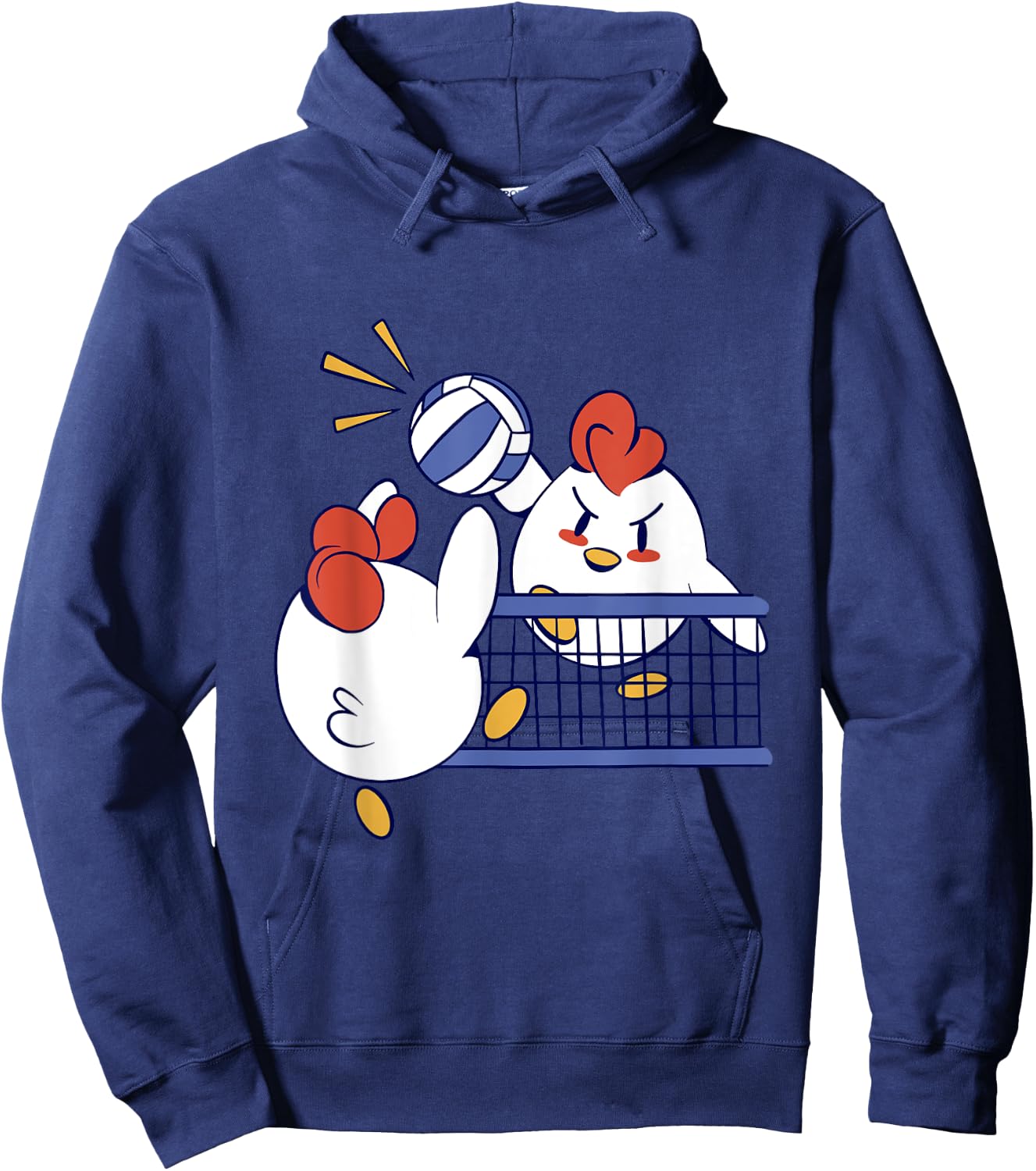 Roosters Playing Volleyball - Cute Chicken Volleyball Hoodie - Hoodie | Navy