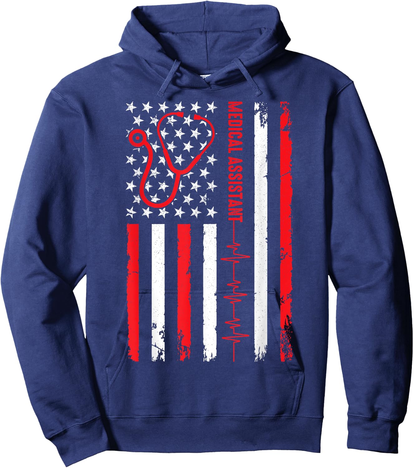 Patriotic Medical Assistant American Flag Nurse Heart Hoodie - Hoodie | Navy